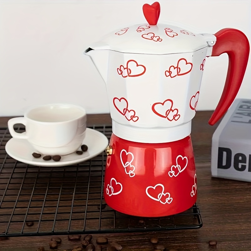 Italian Moka Coffee Maker, Aluminum with Heart Patterns