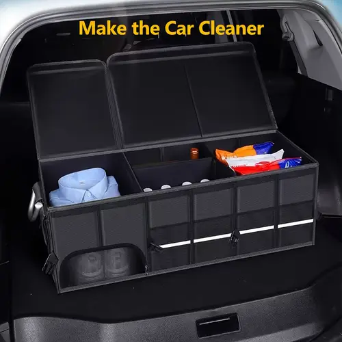 foldable car trunk organizer 29 gallon 3 compartments suv cargo organizer moveable dividers car storage organizer foldable cover suitable for cars trucks outdoor storage