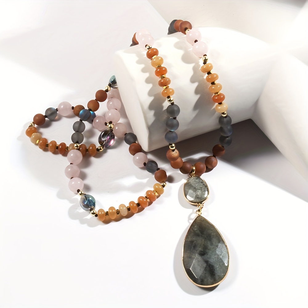 Spring Bohemian Women's Natural Stone Knot Necklace