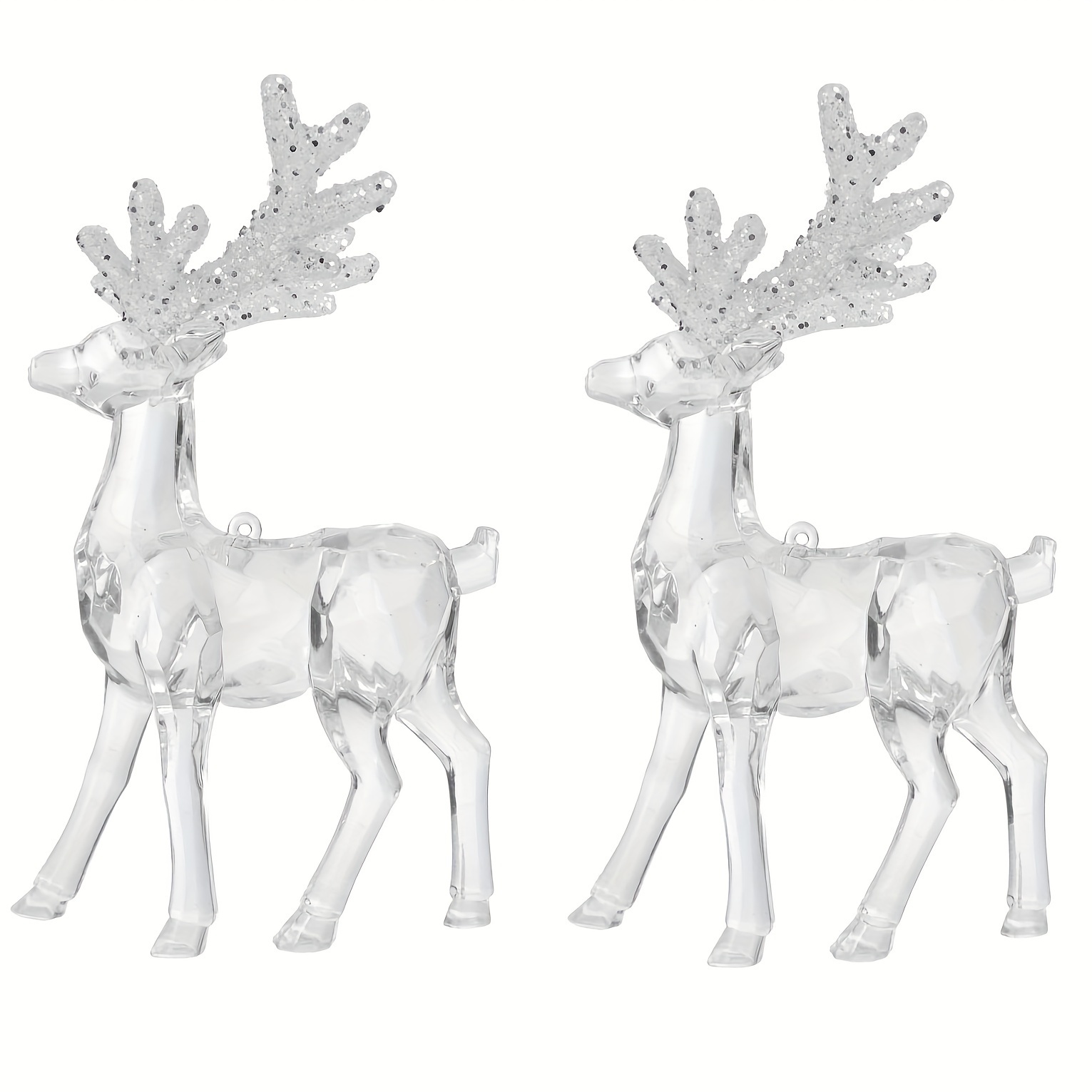 

Classic Acrylic Reindeer Figurines Set Of 2 - Transparent Standing Elk Statues For Christmas Decor - Holiday Theme Collectible Sculptures For Fireplace, Tabletop - Suitable For Home & Room