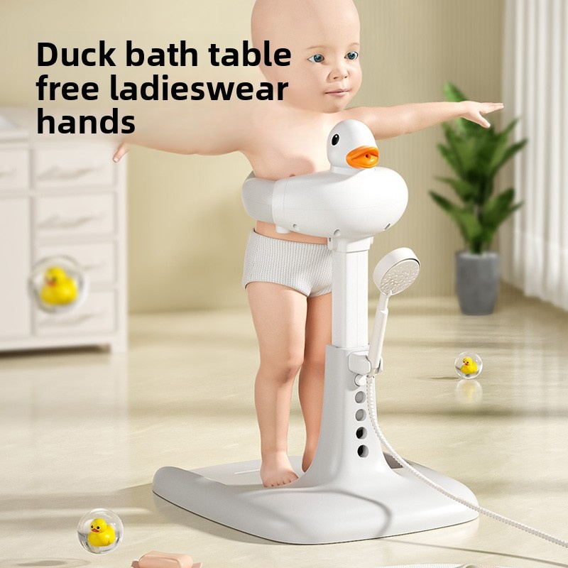 Adjustable and Foldable Bath Stand with Anti-Slip Base, Duck Design, PP Material for Ages 3 to 6 - Safety Bathtime Helper for