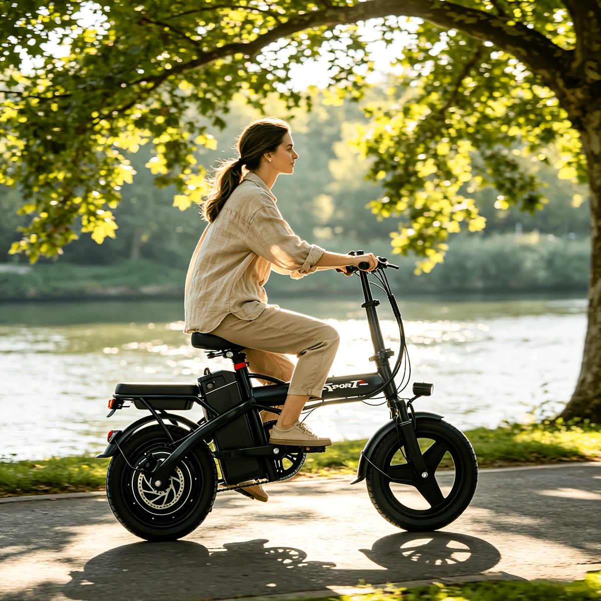 TEMU Compact Portable Adult Folding Electric Bicycle, 500w Power Motor, 48v 6ah Removable Battery, 14 Inch Tire Electric Bike For City Daily