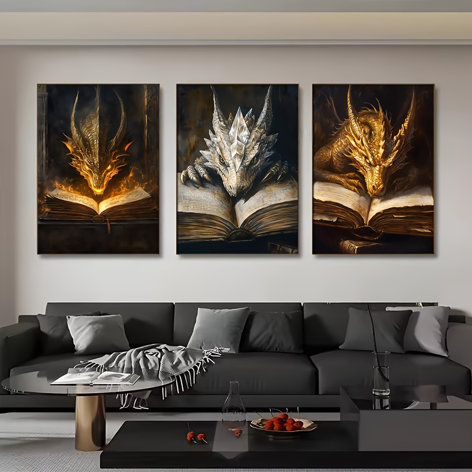 TEMU 3pcs Vintage Fantasy Novels Fourth Wing Dragon Poster Wall Art Prints Canvas Painting Wall Decor Bedroom Decor Living Room Decor Home Decoration