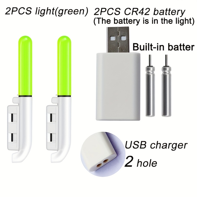 E-shop 1 Set (2 Angelrutenleuchten+Ladegerät Set) Elektronische Angelruten Leuchtende Schwimmende Rutenleuchte CR425 LED Abnehmbare Nacht Ausrüstung