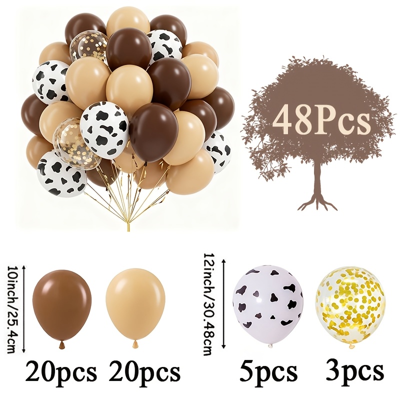 TEMU 48pcs, Brown Cow Print Multicolored Confetti Latex Balloons, Western Cowboy Theme, Suitable For Birthdays, Weddings, Baby Parties, Gender