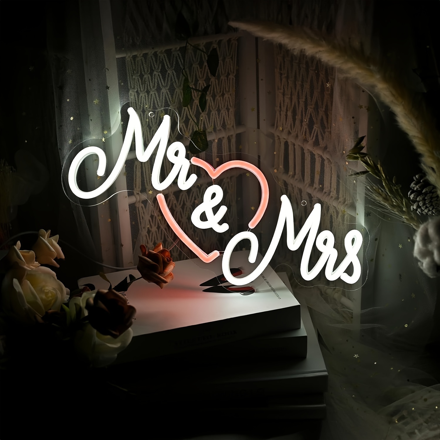 Image of Fomzze Mr And Mrs Neon Sign For Wedding, Led Light Up Sign Usb Powered For Engagement Party Decorations, Neon Wedding Sign With Heart For Banquet Wall Decor, Usb Light Compatible With Laptop