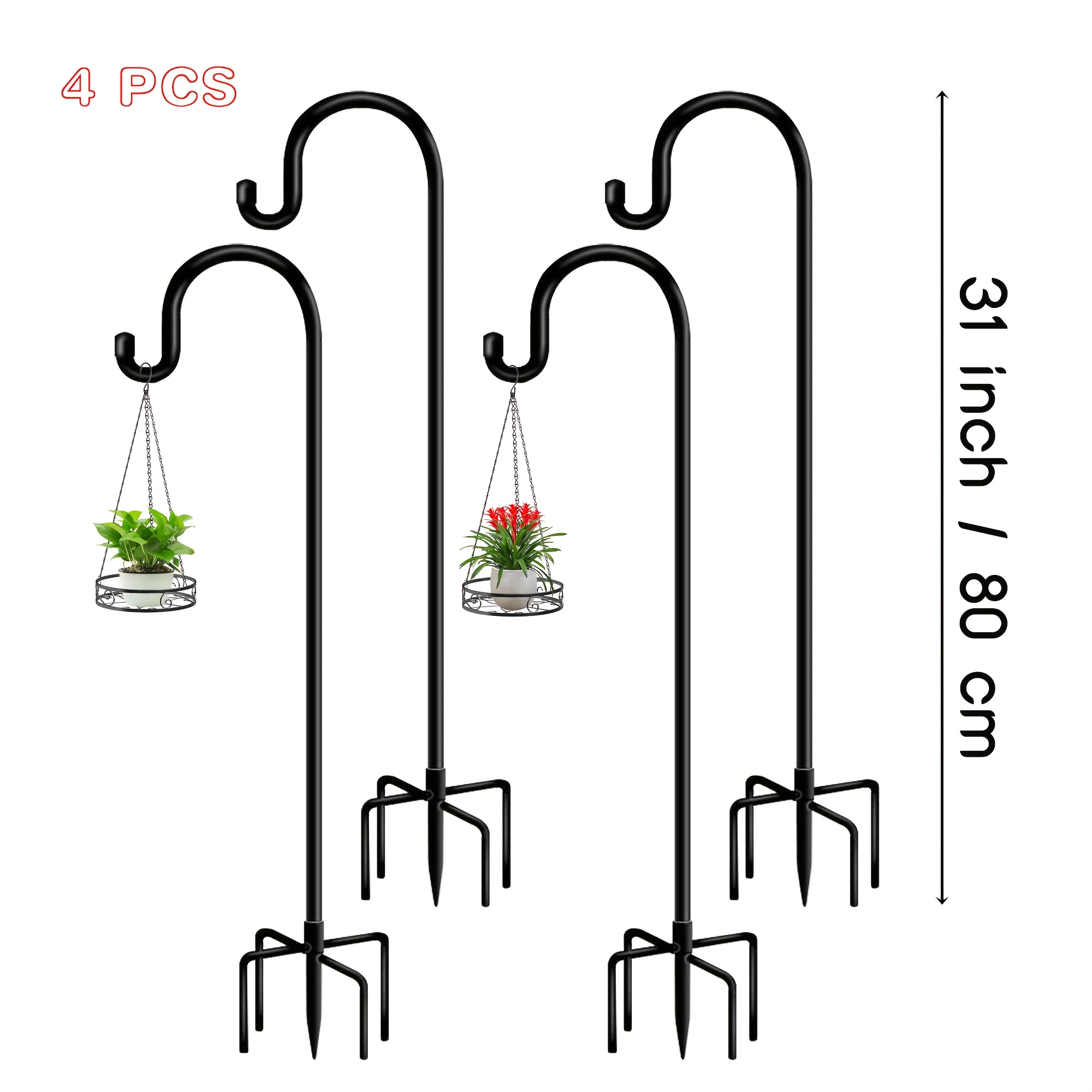 

4pcs Heavy Duty Outdoor Shepherd Hooks With 5 Base - Adjustable Metal Garden Stakes For Bird Feeders, Solar Lights & Plant Hangers