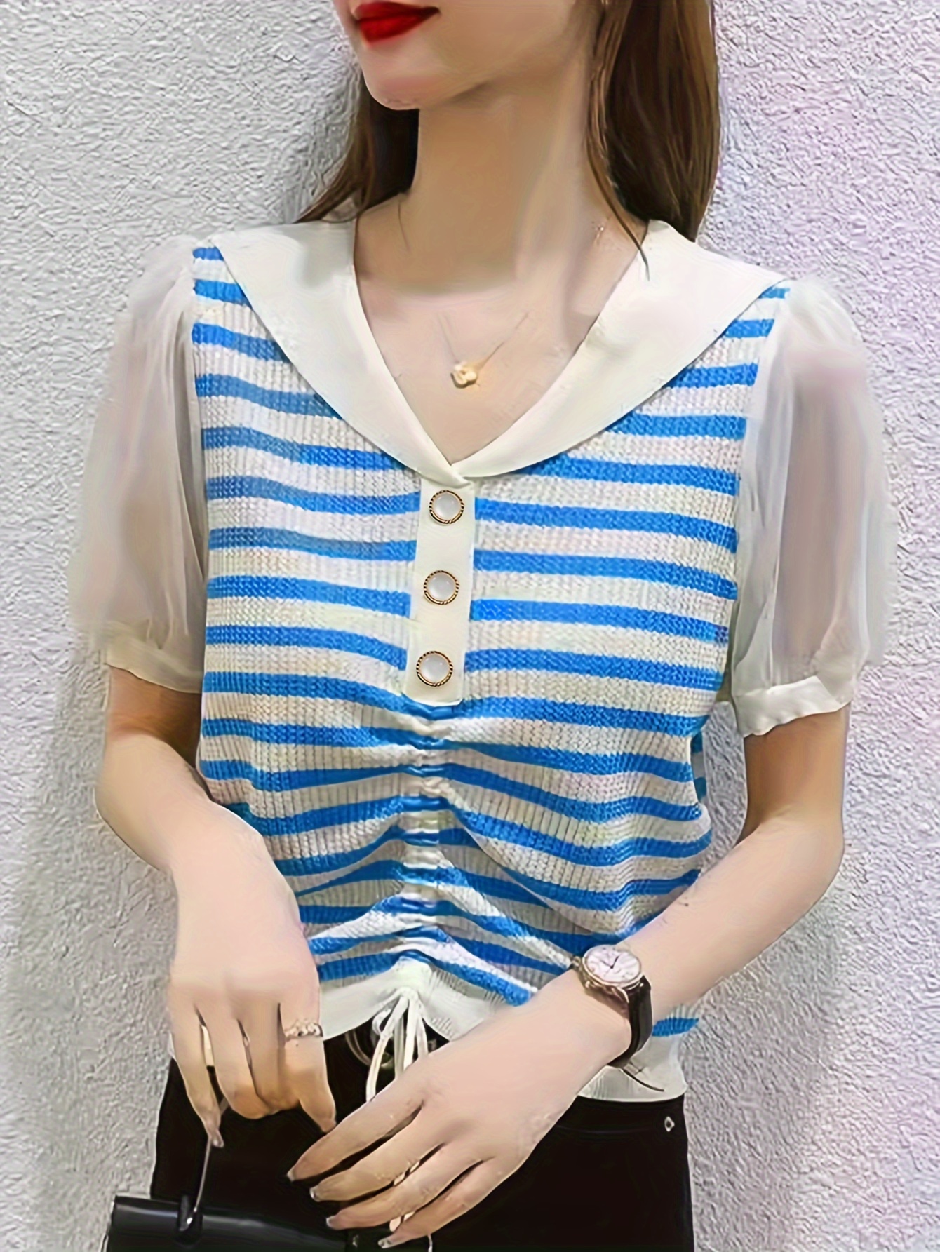 WOMEN'S WOVEN SHORT TOPS, Sailor