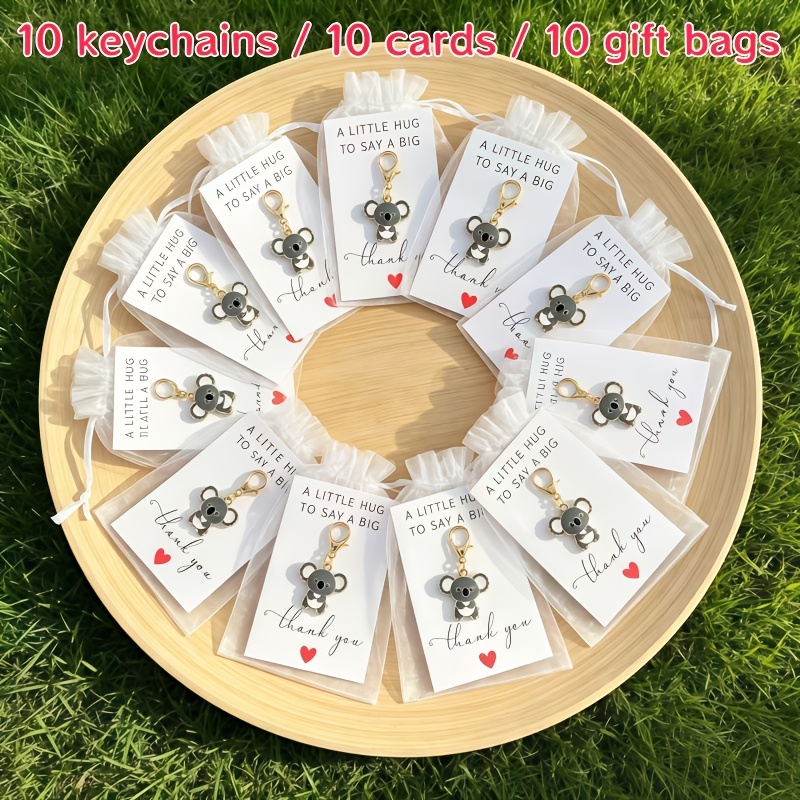 TEMU 30pcs/10 Sets Of Easy Cute Koala Keychain Set, Suitable For Who Love Animals, Includes 10pcs Keychains And 10pcs Cards And 10pcs Gift Bags - 2d