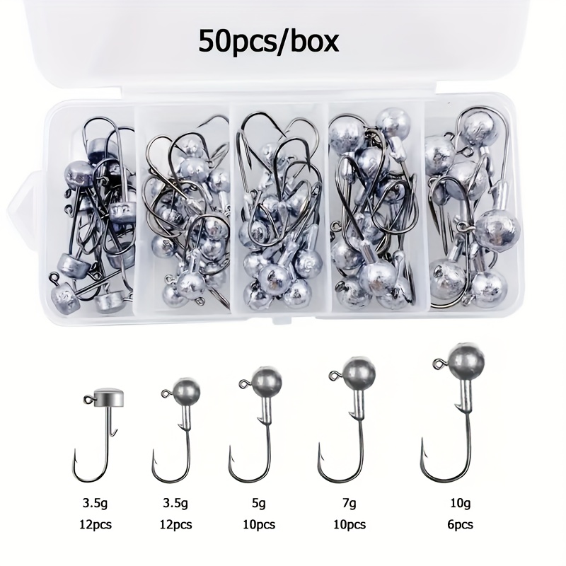 Image of 50pcs Premium Lead Jig Hooks With Barbs - Great For Soft Worm Fishing, Durable Metal Construction, Fishing Hook Lead Head Hook, [durable Lead Jig Hook]