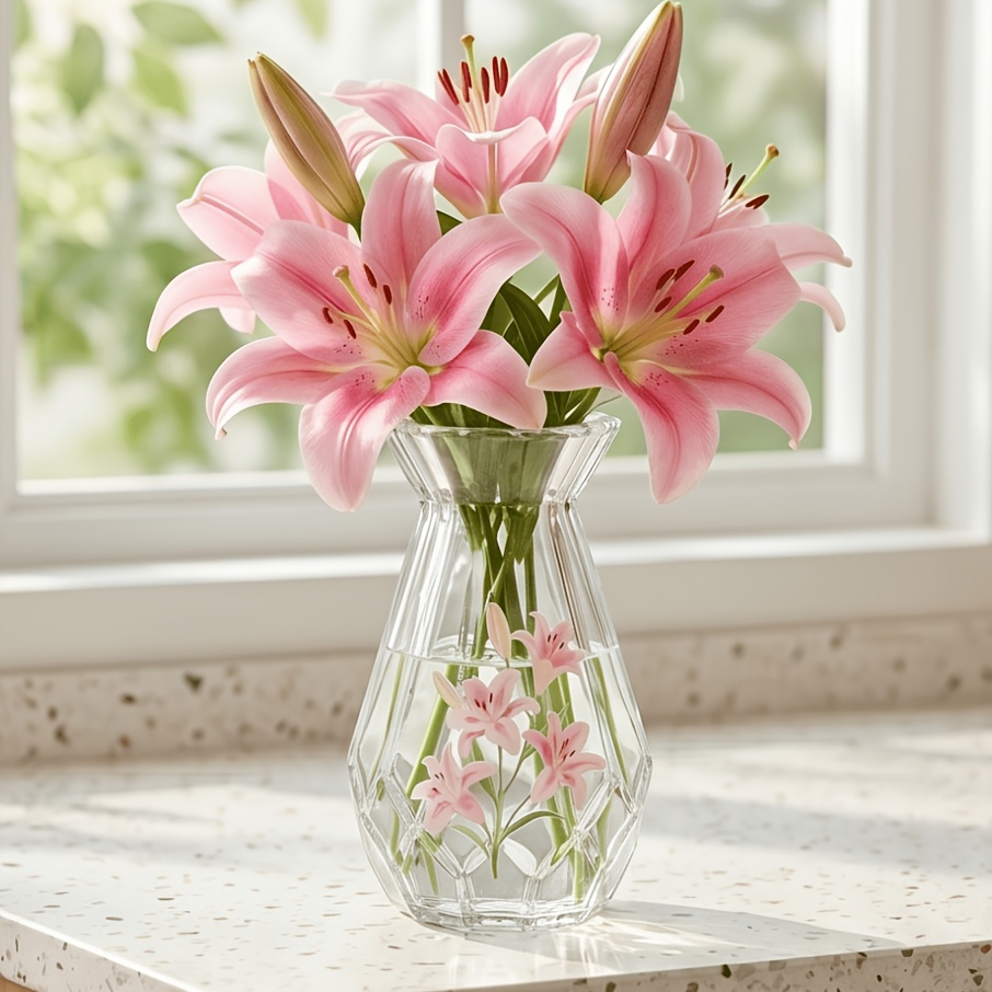 TEMU Hand-painted Clear Glass Hydroponic Vase With Mini Desktop Propagation Station - Contemporary Round Cylinder Suitable For Home Decor, Plant