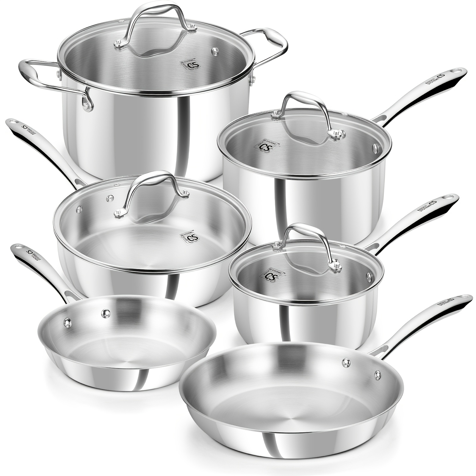 Image of 10pcs Stainless Steel Cookware Set, Professional 18/10 Stianless Steel Pots And Pans Set, Oven & , Non-toxic Kitchen Cookware Set For Family Cooking, 10pcs Pots And Pans Cookware Set