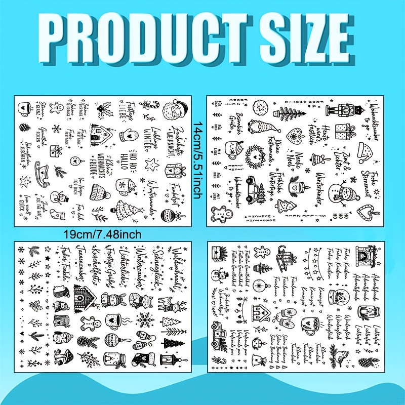 TEMU 4pcs (sheets) Nordic Winter Transfer Suitable For Mugs, Phone Cases, Water Bottles - Vinyl Black & White Hand-drawn Christmas Doodle With