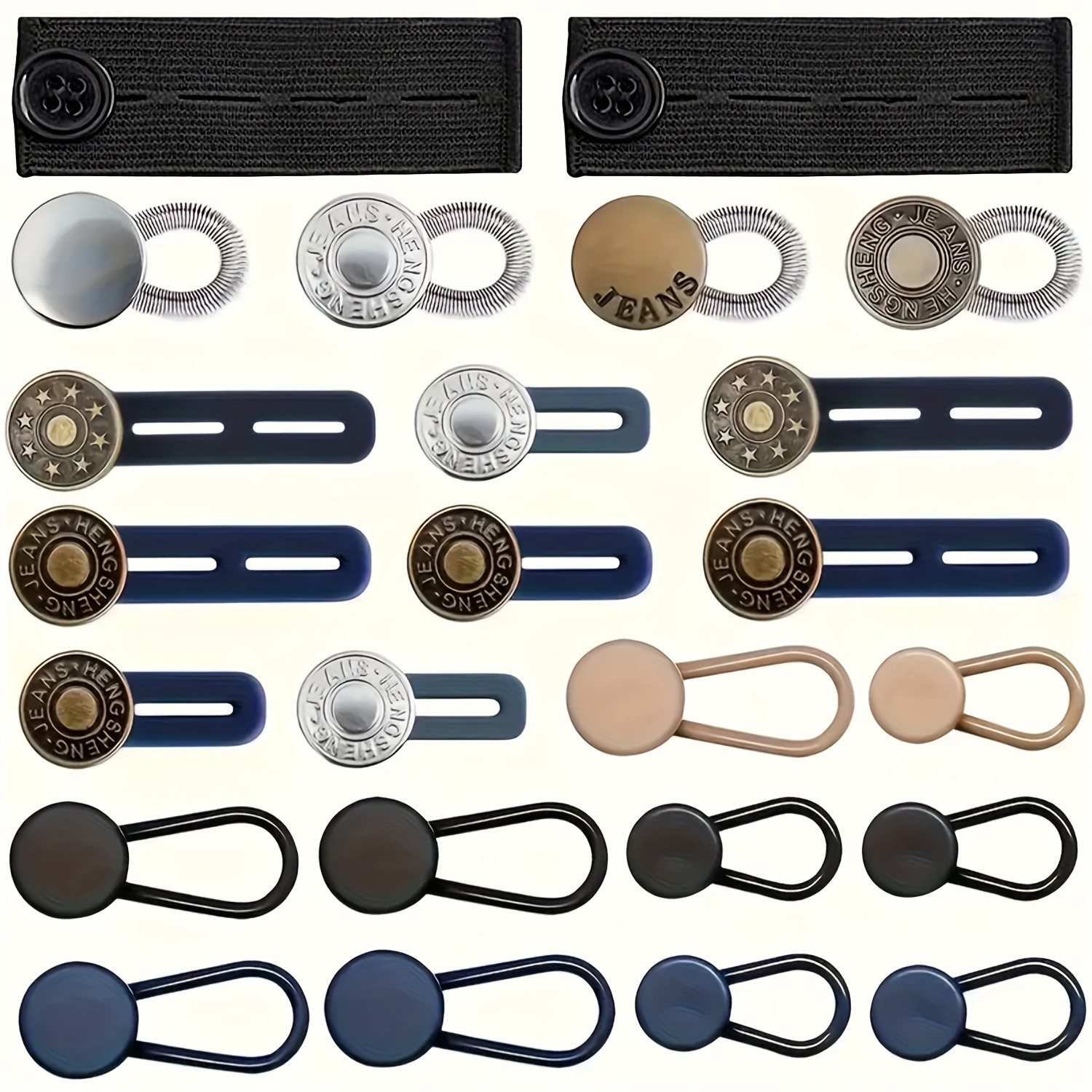 

24pcs Adjustable Waistband Extenders Set - No Sew, Button Pant & Skirt In Khaki/blue/black