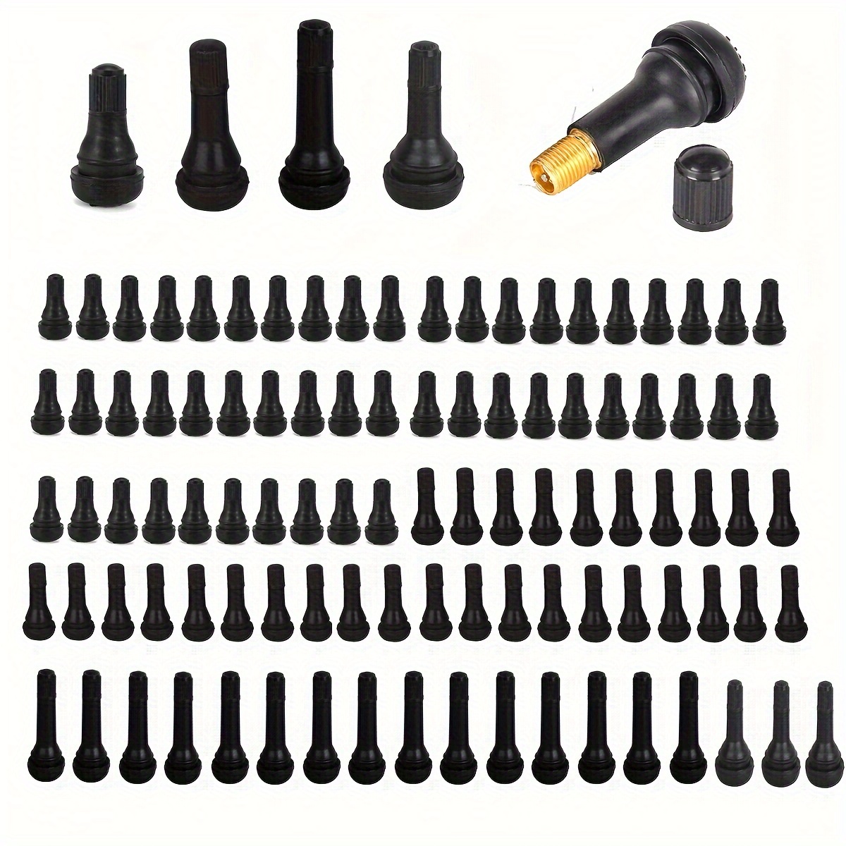 

105pcs Tire Valve Stems Tr412, Tr413, Tr414, Tr415 Black Rubber Snap-in Valve Stems For Replacement Of Tubeless Rim Holes On Standard Vehicle Tires