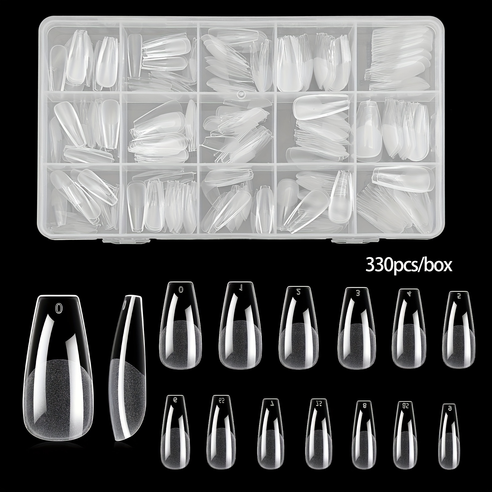 240/330pcs Medium Tips, Soft Gel, Half , Full Cover, Medium Long, Clear Acrylic, Pre-shaped, 13 Sizes, False Press-on Nails For Extension, Diy Manicure