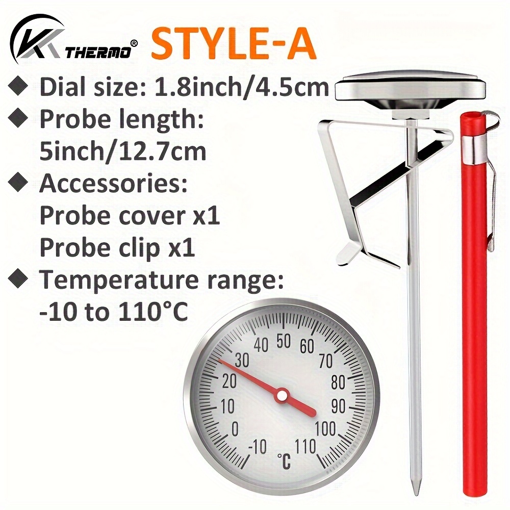 E-shop 1 Stück KT THERMO Instant Read Lebensmittelthermometer mit Edelstahlsonde und Clip -10 bis 110°C, 1,8" Zifferblattgröße, Batteriefrei,