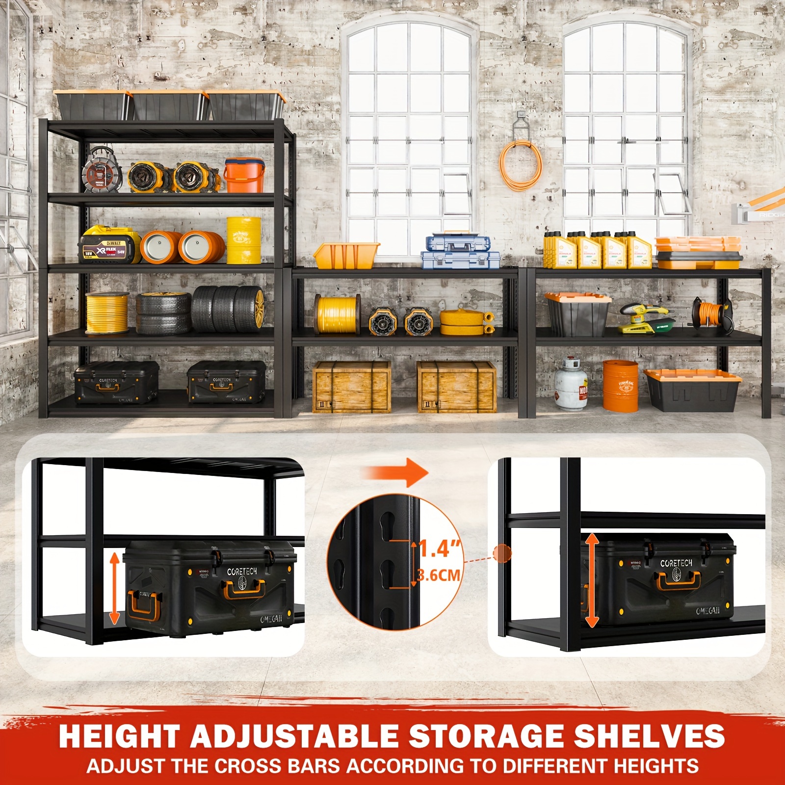 1pc 48 2 w garage shelving 3000lbs heavy duty storage shelf adjustable 5 tier metal storage garage shelf industrial shelving unit storage utility rack 24 2 d x 48 2 w x 72 2 h black details 3