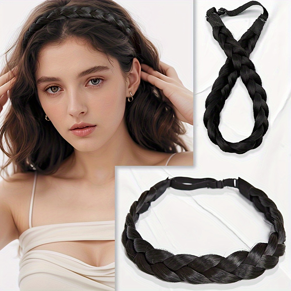 

Adjustable Braided Headband Wig For Women - Synthetic Hair Extension, Increases Volume, Style