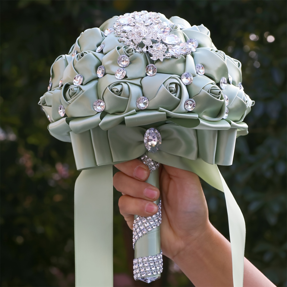 zamonaviy to'y buketi, porloq kristallar bilan, polyester va spandex, qo'lda ushlash uchun to'y gulchambari, w445 tafsilotlari 7