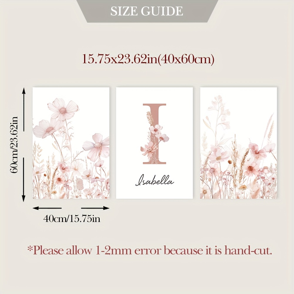 Image of 2d Flat, 2d Flat, 3pcs Unframed Bohemian Personalized Name Flower Poster Print Picture Canvas Wall Art Aesthetic Ideas Poster Nursery Dormitory Wall Poster Room Decorating Materials Bedroom Decoration