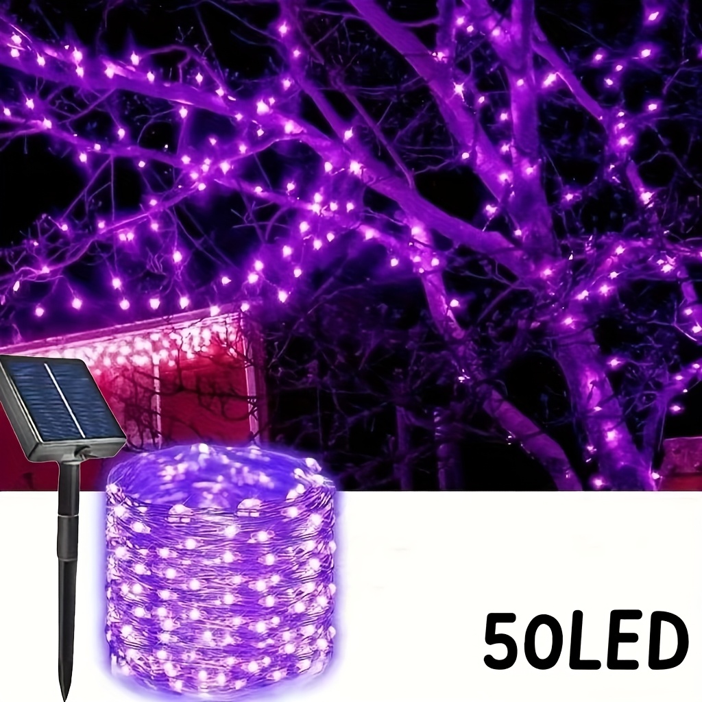 TEMU Lithium Battery Copper Wire Solar Led Fairy String Lights, 50/100/200 Led Outdoor Garden Decorative Lights, Suitable For Christmas Trees, Lawns,