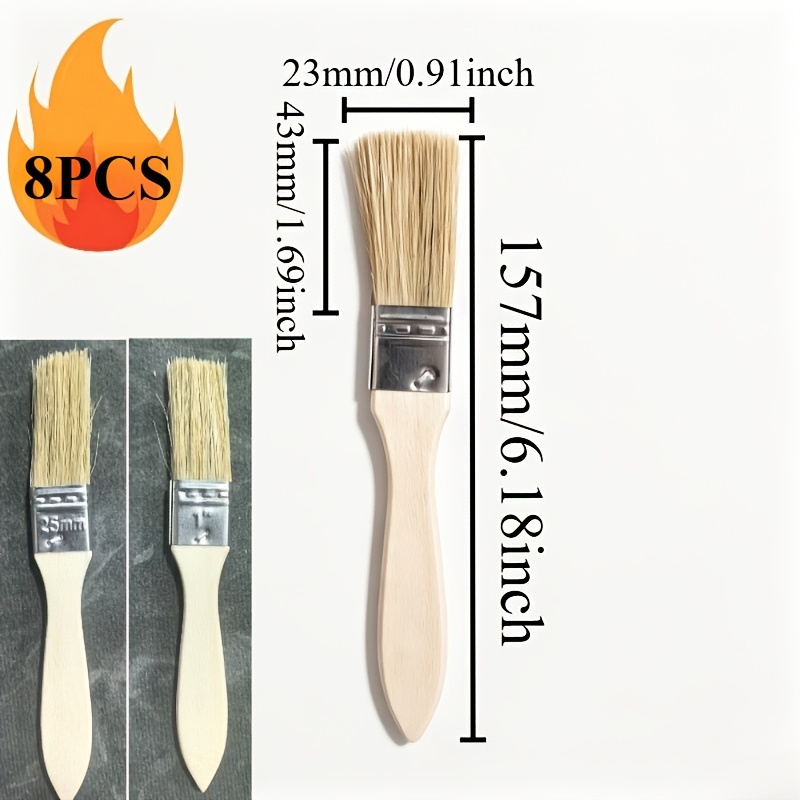 TEMU 8 Sets Of Flat Paint Brush Set | 5.08cm Wooden Handle Metal Paint Brush-, Suitable For Arts, Crafts, Painting, Painting And Glue-indoor/outdoor
