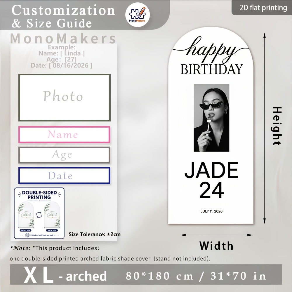 TEMU Bannière plate 2D, Bannière plate 2D - 1 pièce personnalisée - Housse d' sur le thème " Anniversaire" en anglais - Personnalisable avec