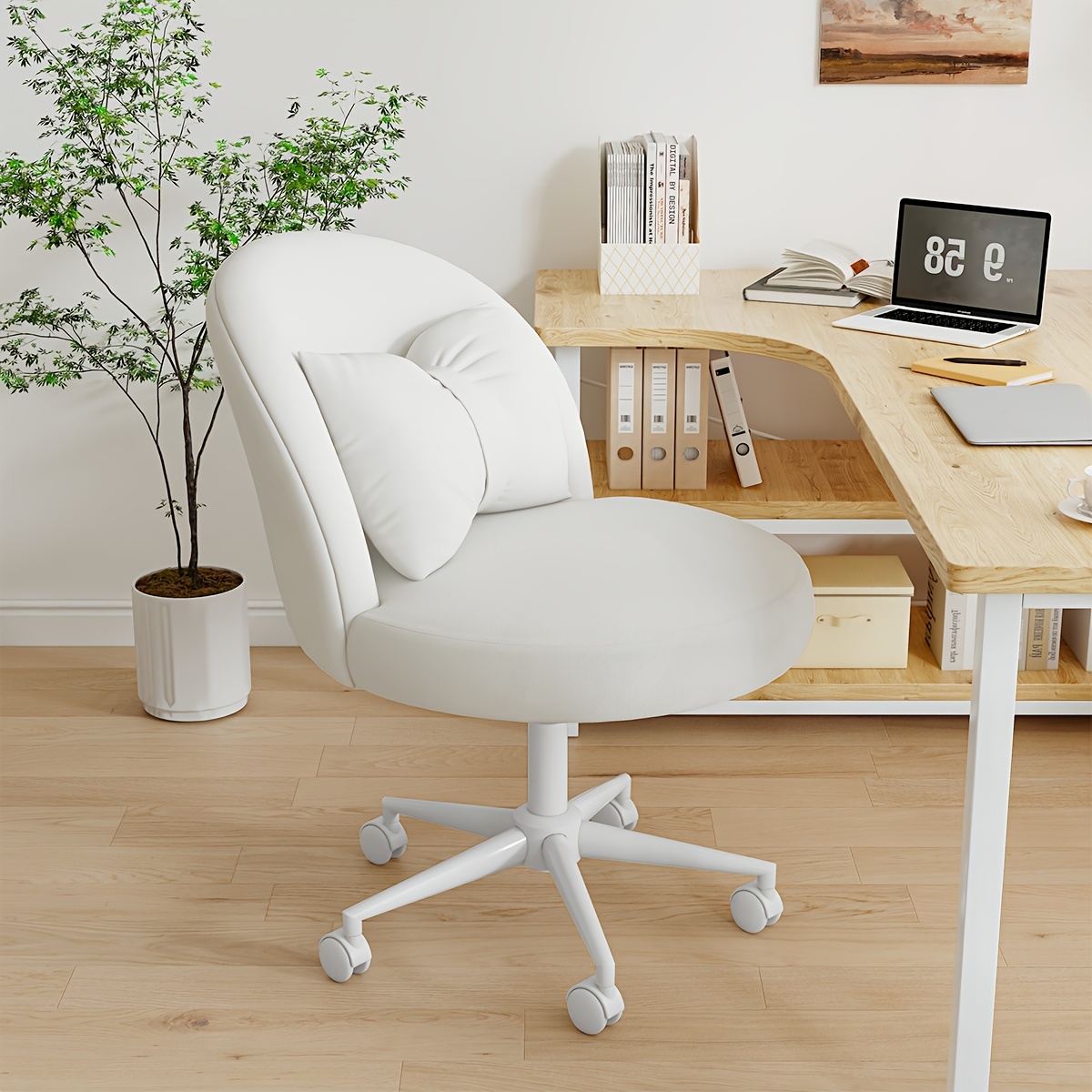 Ergonomic Office Chair Arc-shaped Rotating | Plush Back Cushions For Lumbar Care, Ideal For Study & Dressing Table, Stainless , Memory Foam, Rotating Movement, In, Grey