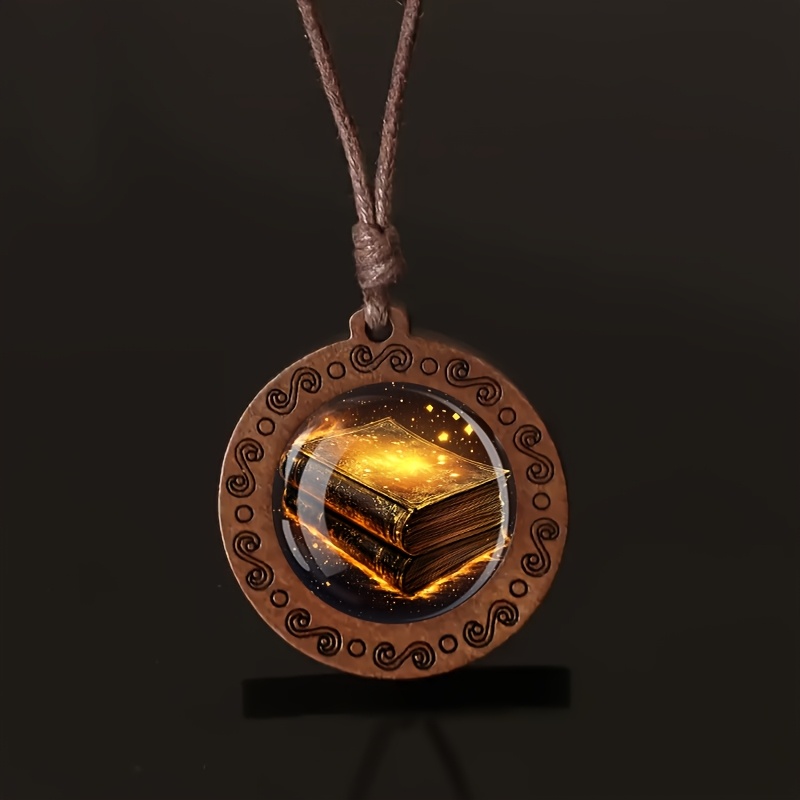 Wood Necklace with Triangular Bead Pendant, Adjustable Cord