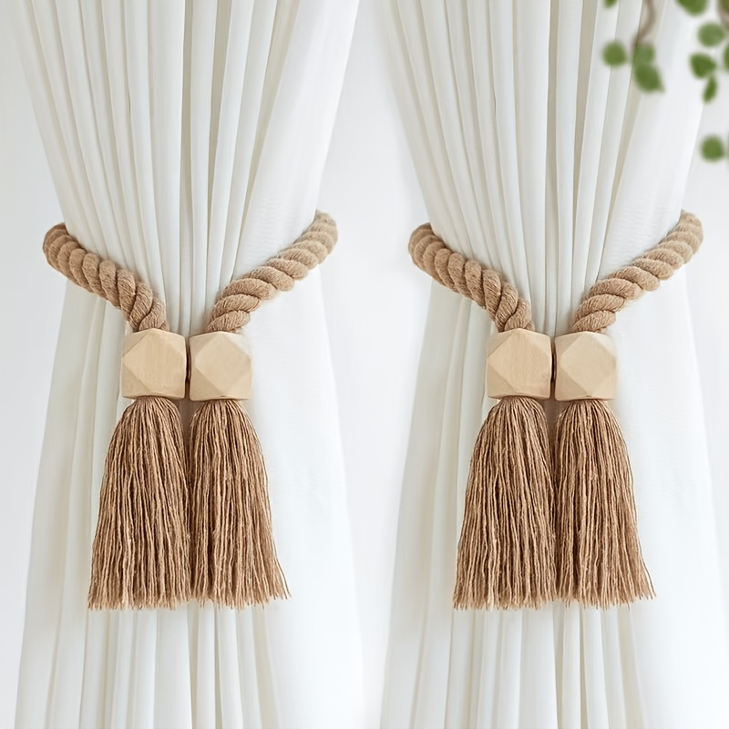 4pcs Ya Mei Magnetic Curtain Ties. Easy Wooden Tassel Curtain Hooks. Suitable for Curtain Fixation in Bedrooms, Living Rooms And Kitchens. Home Decor