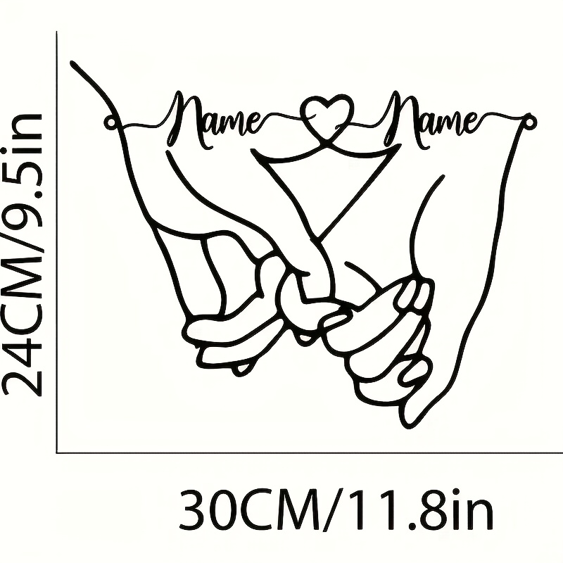 E-shop Personalisierte Metall-Wandkunstskulptur mit individuellem Namen Herz-Muster – Hand-in-Hand-Liebesdesign, Wandmontage fürs Schlafzimmer, ideal