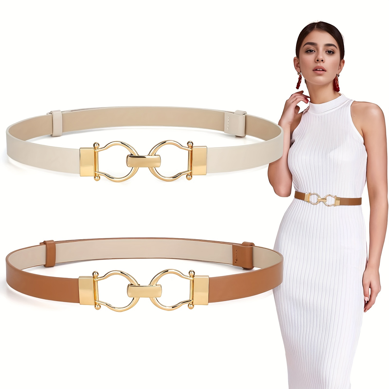 Womens White Narrow Thin Leather Waist Belt Temu