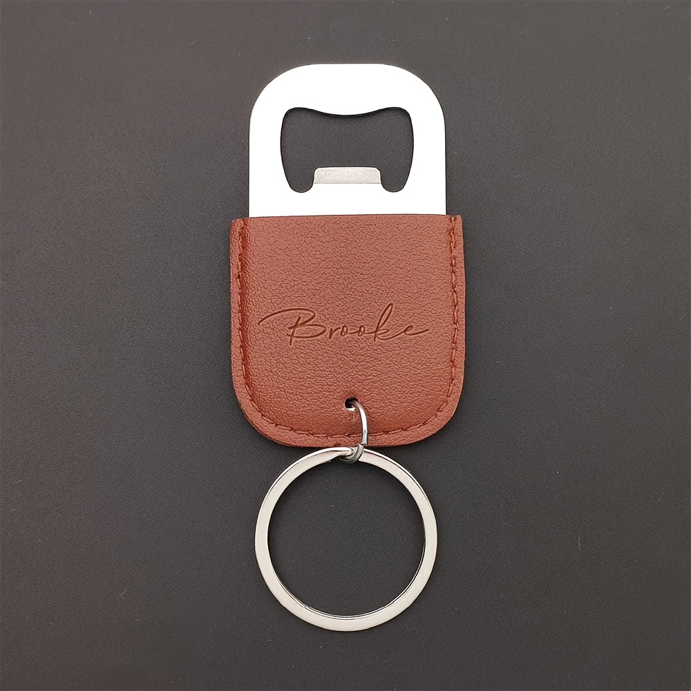 TEMU Porte-clés décapsuleur de bouteille de bière personnalisé en acier inoxydable et simili-cuir, laser 3D personnalisée de . Élégant et durable,