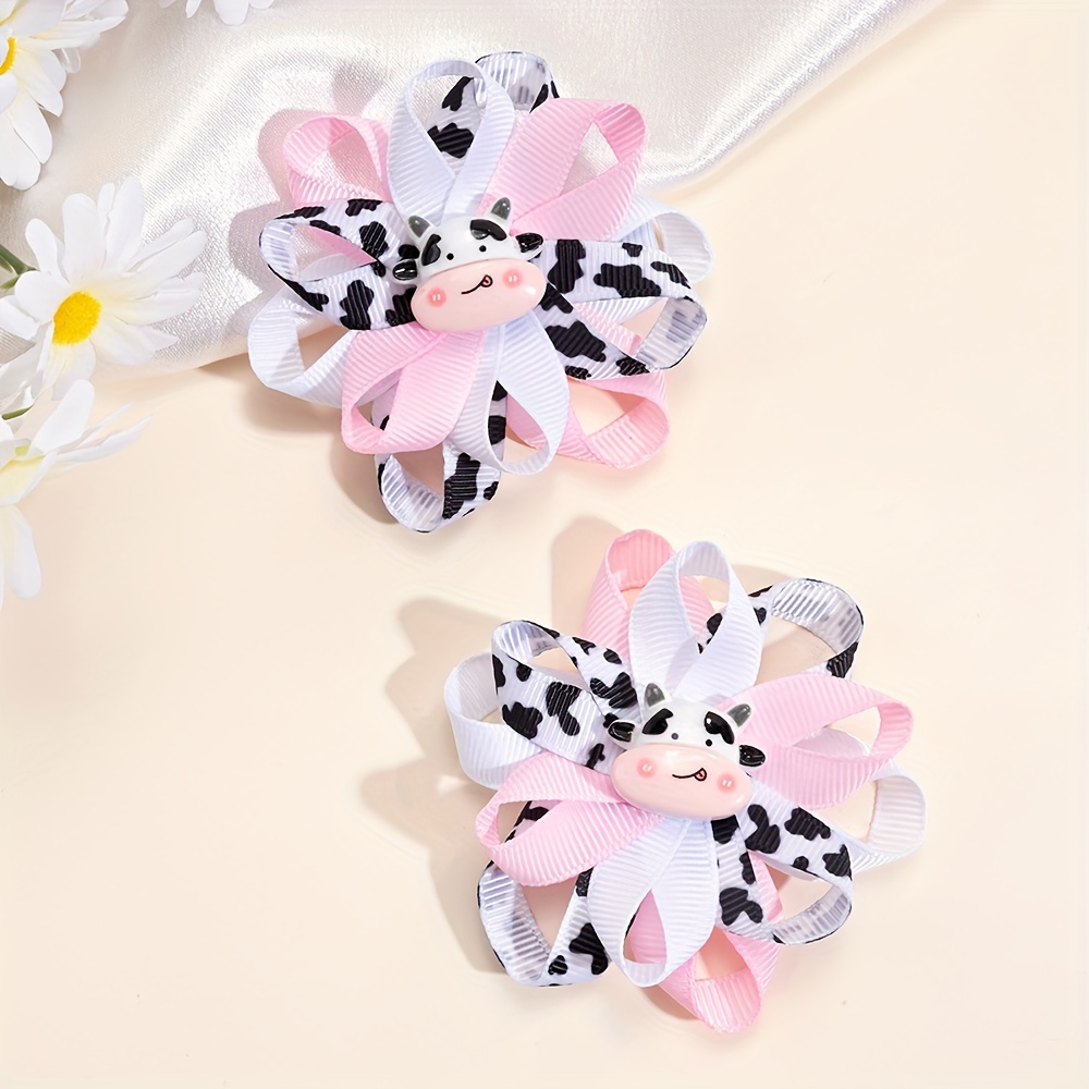 

2-pack Cute Cow Hair Clips For Teen Girls, Mini Animal Pattern Polyester Hair Barrettes, Non-woven Fabric Hair Accessories For Party And Daily Use