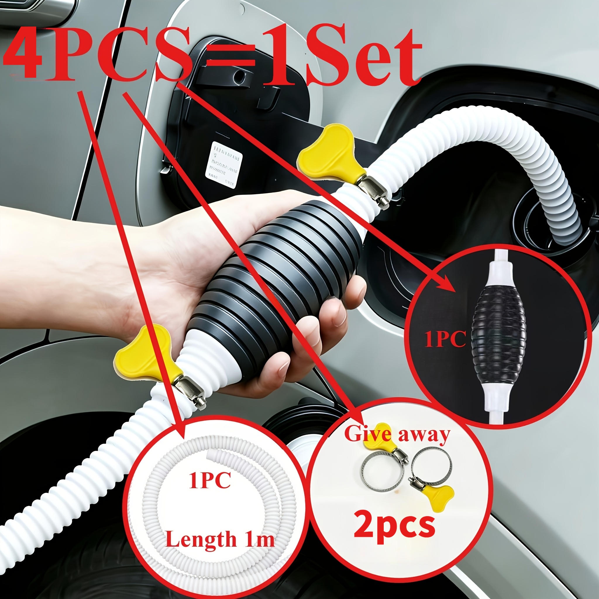 TEMU Hand Siphon Fuel Transfer Pump, Hand-crank Fuel Pump, Portable Manual Liquid Extractor With Leak-proof Stainless Steel Hose Clamp And Corrugated