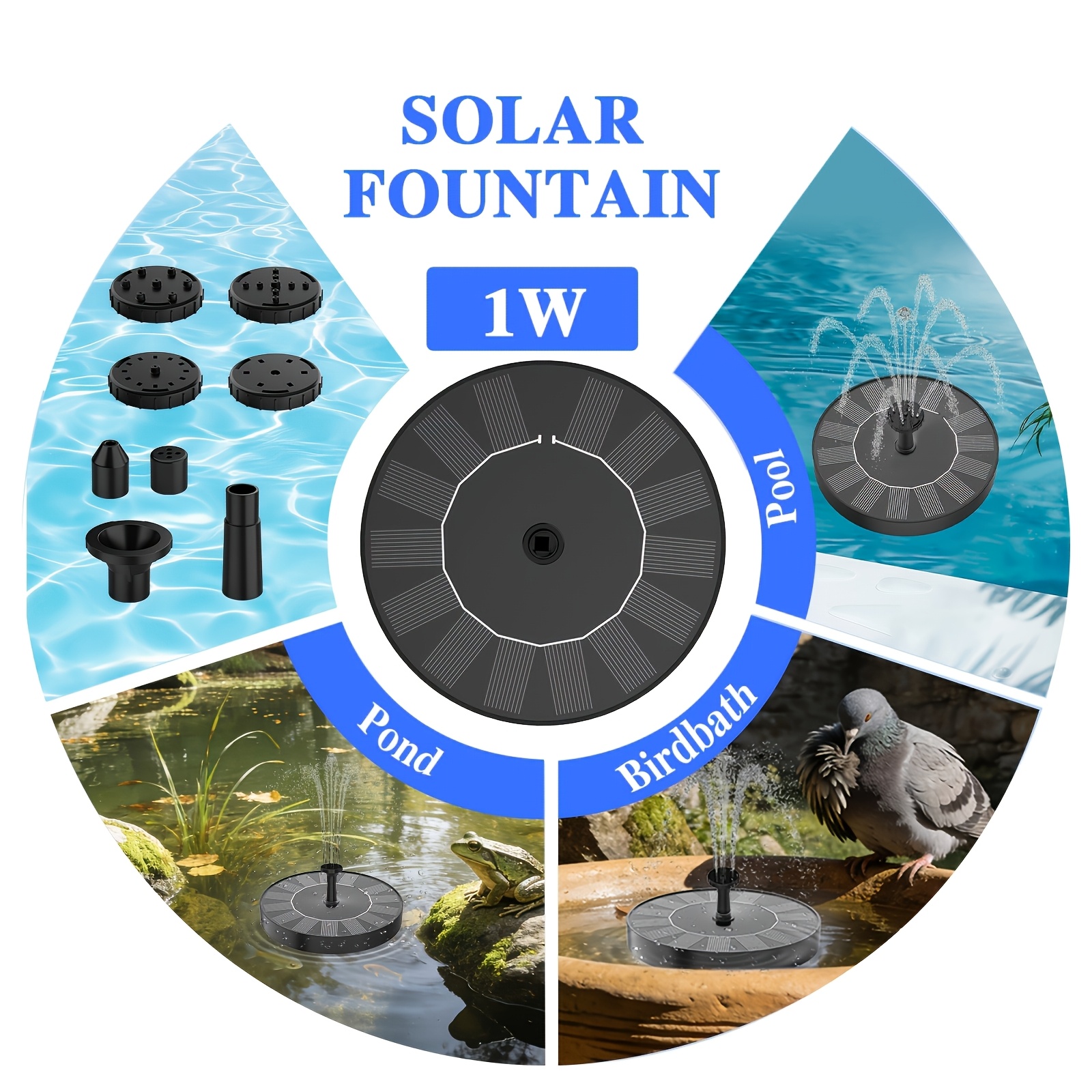 TEMU 1w-3.5w, Ipx8 Solar Fountains, Garden Pond Solar Fountain Pumps, Solar Power Water Pumps, Garden Decorations, Suitable For Outdoor Pools, Yard ,