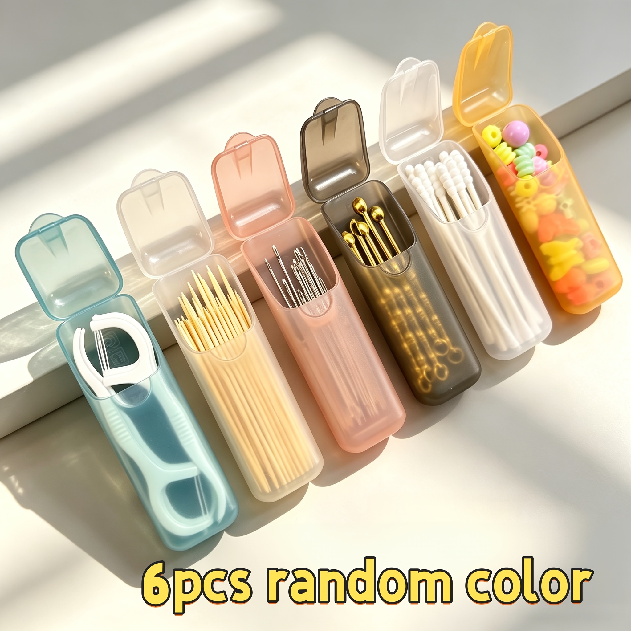 TEMU Organisateur portable pour cure-dents et cotons-tiges 6pcs (couleurs aléatoires) - anti-poussière avec couvercle, facile à transporter, empêche