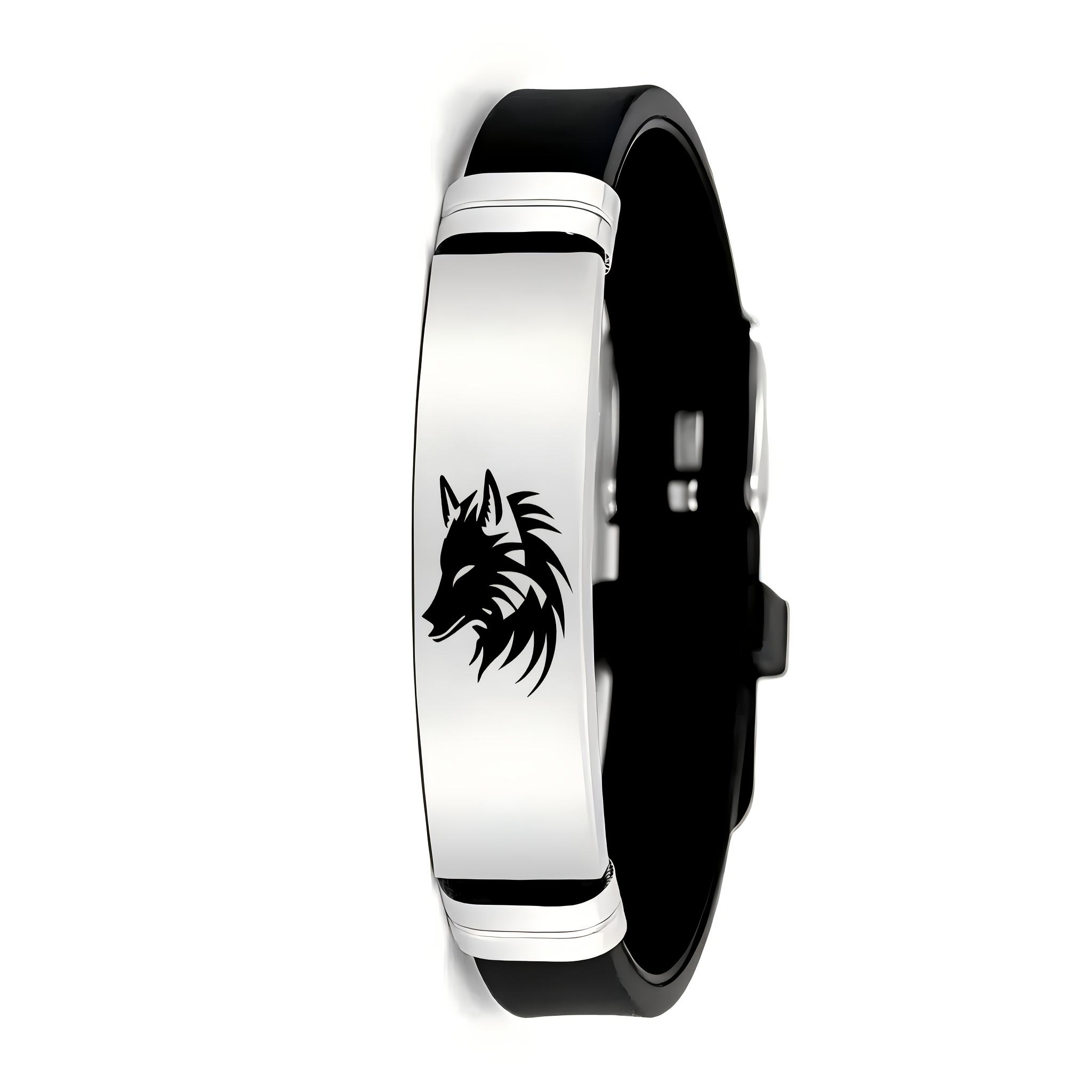 E-shop Personalisierte, trendige, dominierende Wolfkopf-Design-Additions, Dunkler Wolfkopf-Totem 202 202 Edelstahl Silikonarmband, Perfektes Geschenk