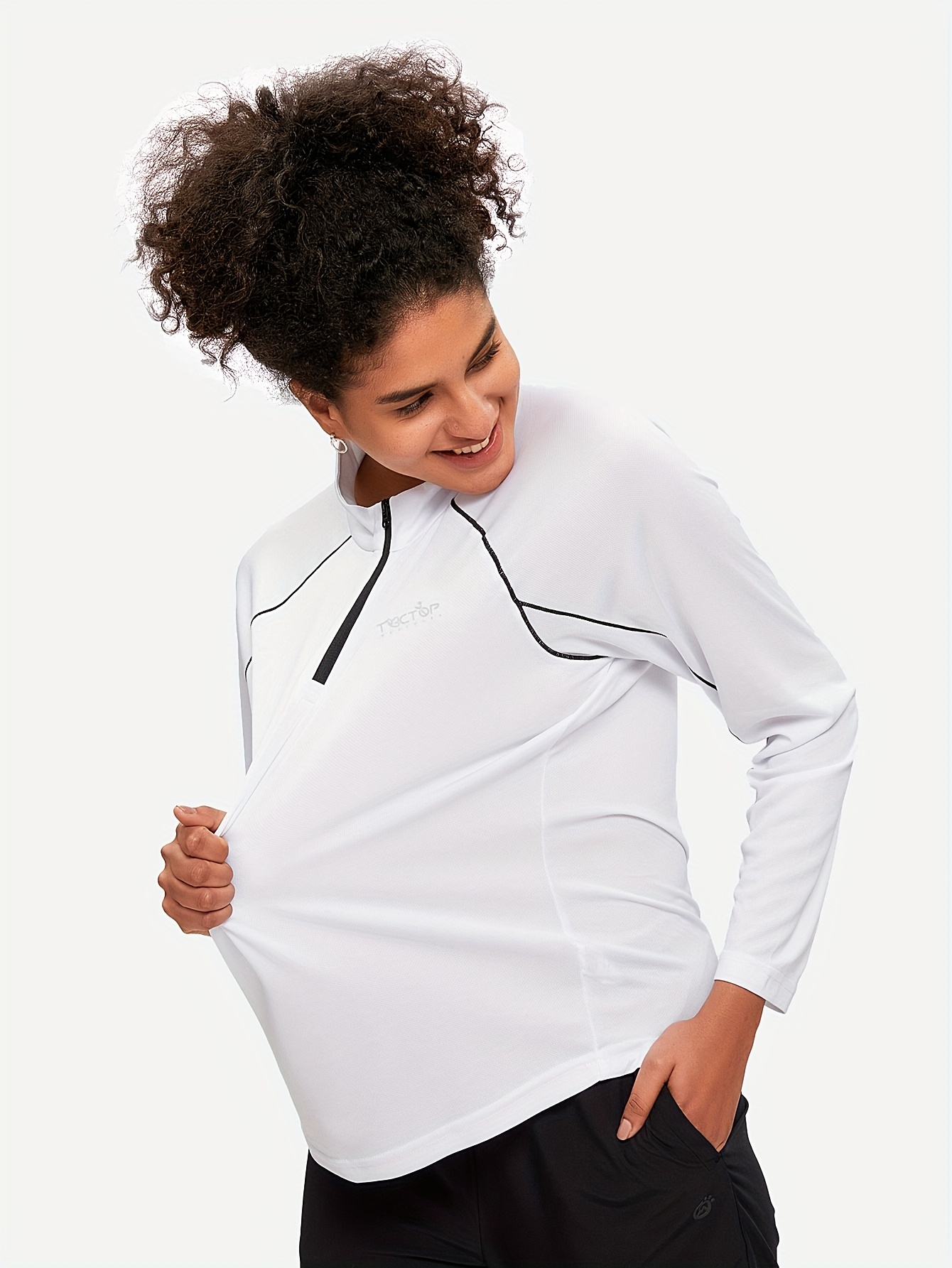 Camiseta Deportiva para Mujer Raglán con Cierre de 1/4 Transpirable  y Rápido para Gimnasio, Running o Yoga,