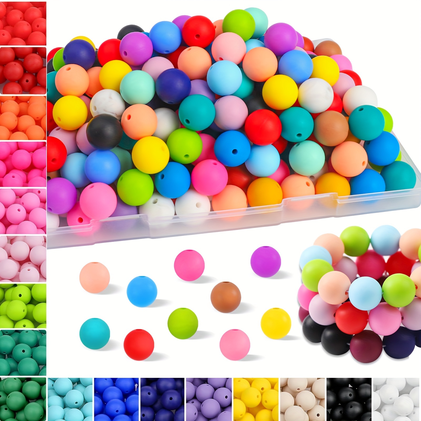 

150pcs Random Mixed Round Silicone Beads, 15mm Silicone Beads Bulk For Keychain Making Silicone Rubber Beads For Pens Keychain Beadable Pen Beads For Necklace Jewelry Bracelets Diy Crafts Making