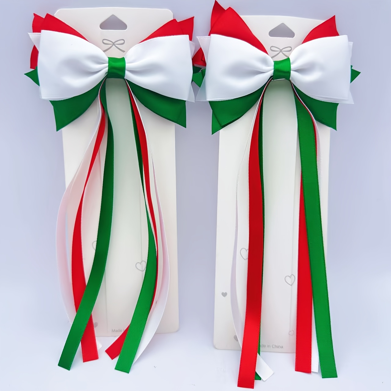 TEMU 2-Pack Multicolor Polyester Satijnen Lint Kwastjes Strik Haarclips, Roze Wit Blauw, Rood Wit Groen Contrast met Kwastjes Strikken