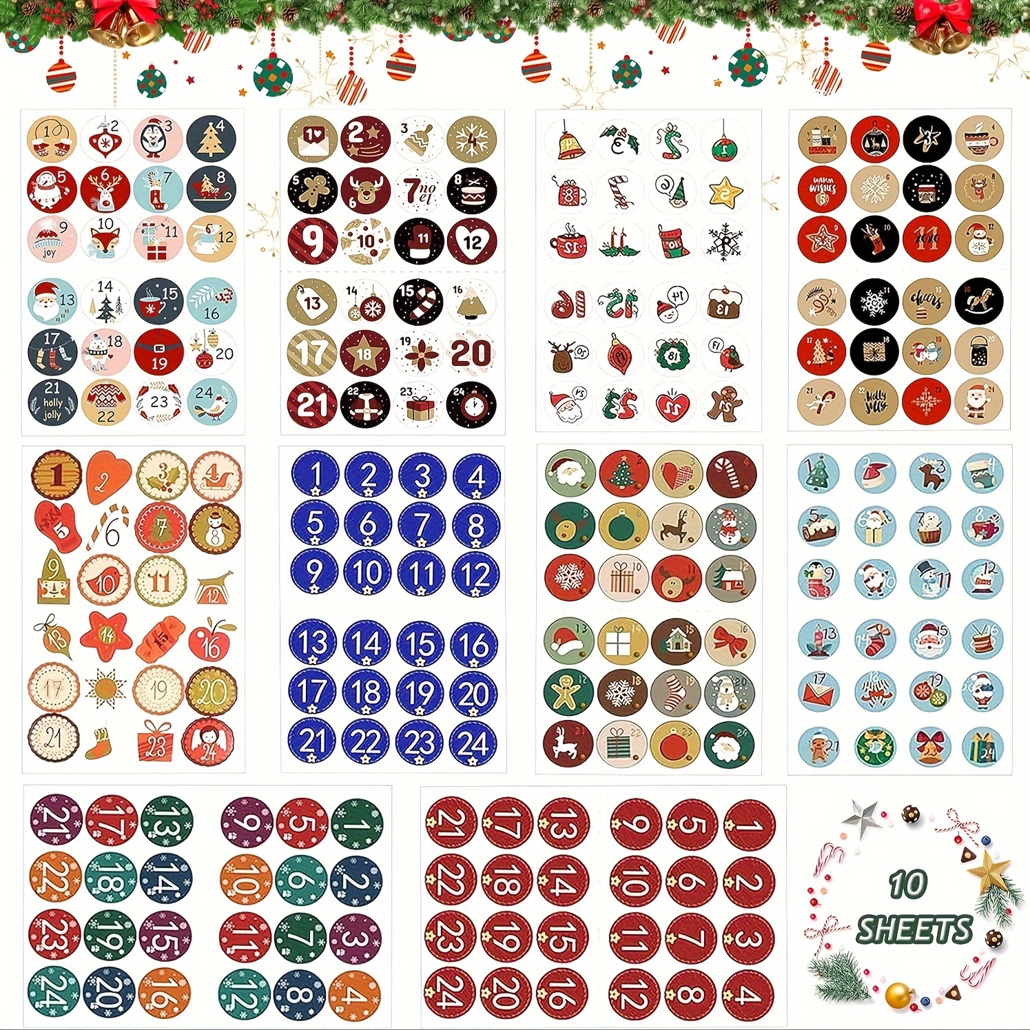 

Advent Calendar Number Stickers, 10 Sheets Advent Calendar Number Stickers Set, For Crafts And Decorations - Advent Calendar Stickers, Gift Stickers, Christmas Advent Calendar Stickers Set