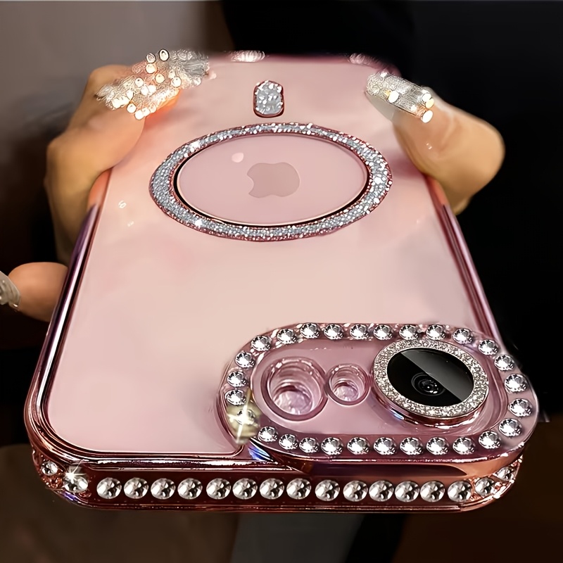 TEMU Phone Case - Phone Case: Sparkling Luxurious Diamond Protective Cover, Suitable For 6.1 Inches, Magnetic Compatible, Flexible Transparent Back