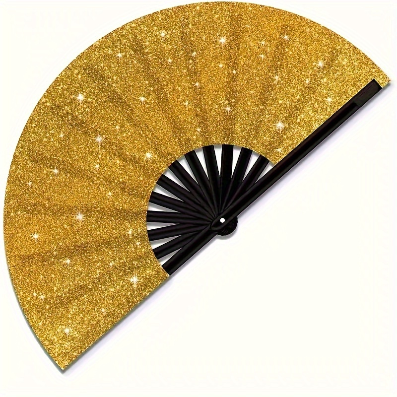 

10-inch Sparkling Folding Fan With Glittering Cloth - Elegant Kung Fu Style, Laser-cut Design For Home Decor