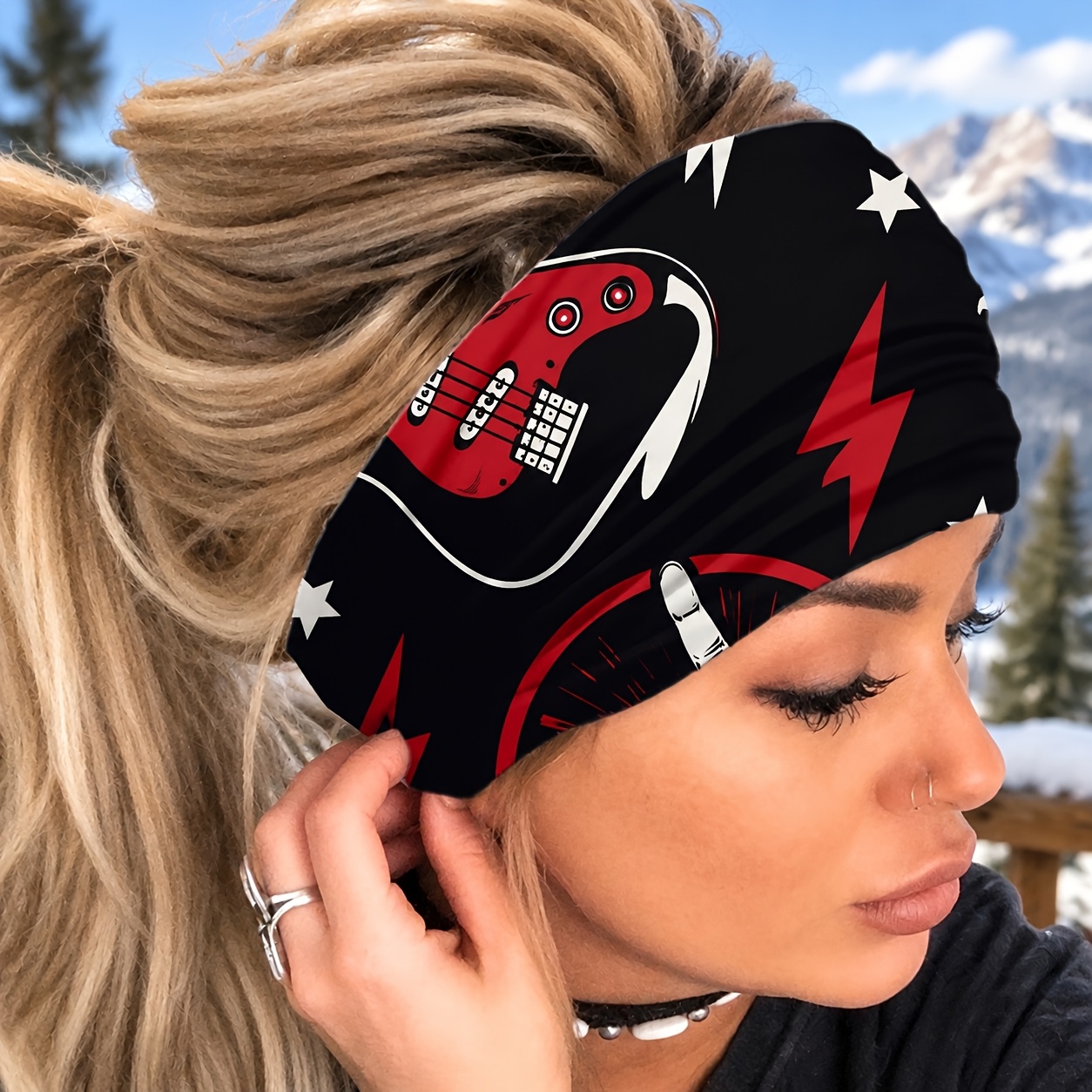 TEMU 2d Flat - 2d Flat Background Guitar Rock Style Headband, Yoga/fitness/running/cycling Wide-brimmed Sweat-absorbent Non-slip Hair Additions,