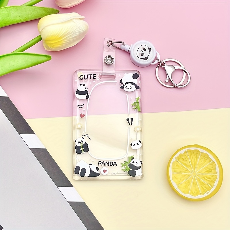 

1pc Panda-themed Acrylic Id Badge Holder With Retractable Buckle - Lightweight Portable Card Case For Students And Office Professionals