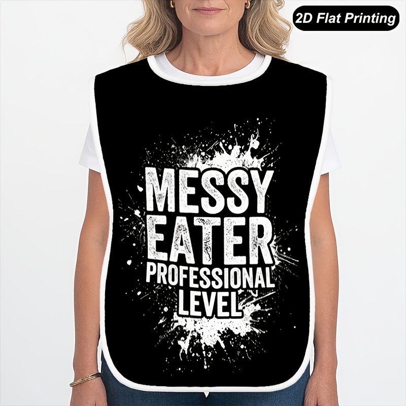 TEMU 1 stuk Messy Eater slabbetjes voor volwassenen op professioneel niveau, 2D plat bedrukt, modieuze kruimelvanger voor etenstijd voor mannen,