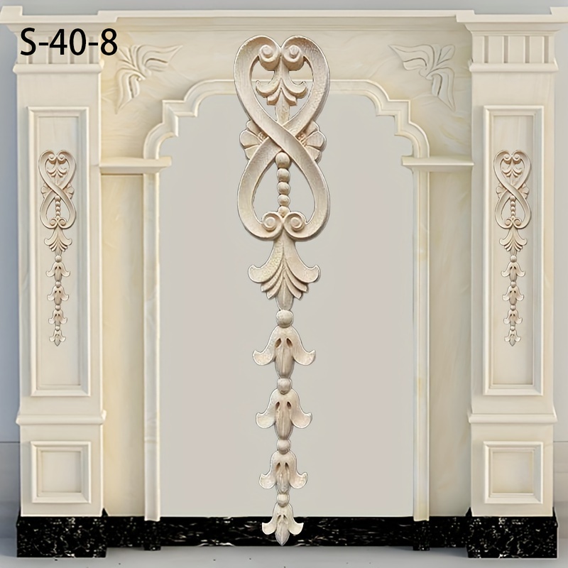 Image of 1pc Solid Wood Carved Inlay Wooden Decal 40cm/8cm Home Decor, Unpainted Suitable For Cabinets Doors Windows Entrance Roman Columns Furniture Background Walls Etc., Diy Decoration