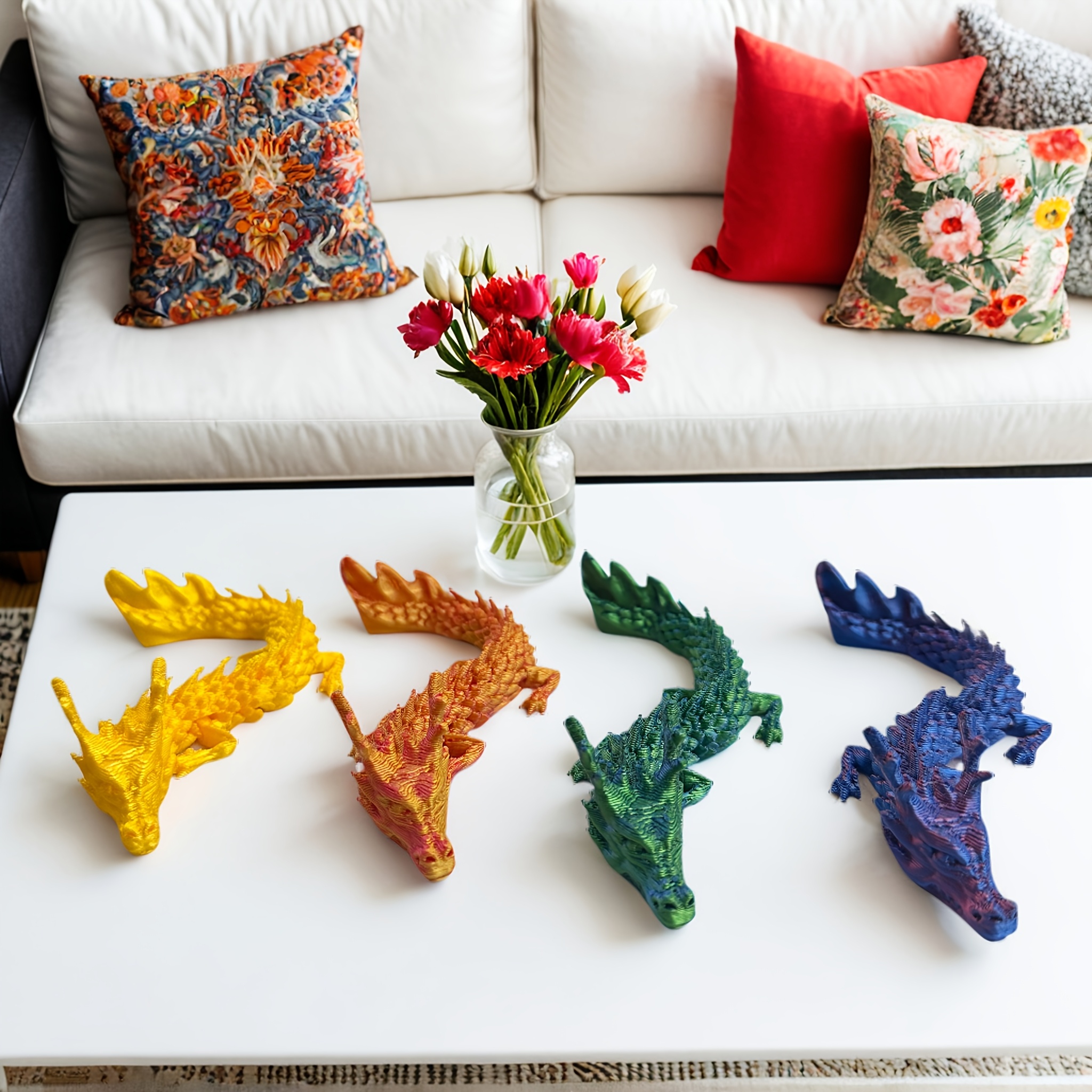 

4-pack Mini Chinese Dragon Figurines, Anime-themed Resin Articulated , 3d Printed Decor For Indoor & Outdoor, Room Decor, Holiday Gifts For Christmas, Halloween, Easter, Hanukkah, 's Day